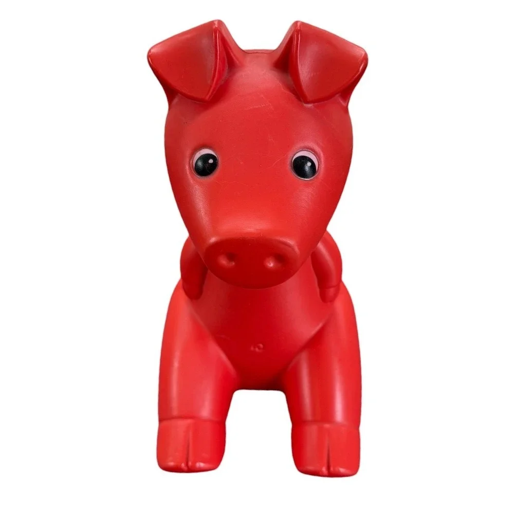 Vtg Y2K IKEA Plastic Piggy Coin Bank By Monika Mulder classic orange red vibrant